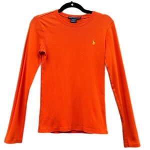 RALPH LAUREN SPORT Bright Orange Long Sleeve Crew Neck Tee 100% cotton size M